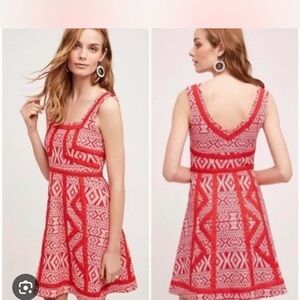 Anthropologie Red and White Geometric Mini Dress